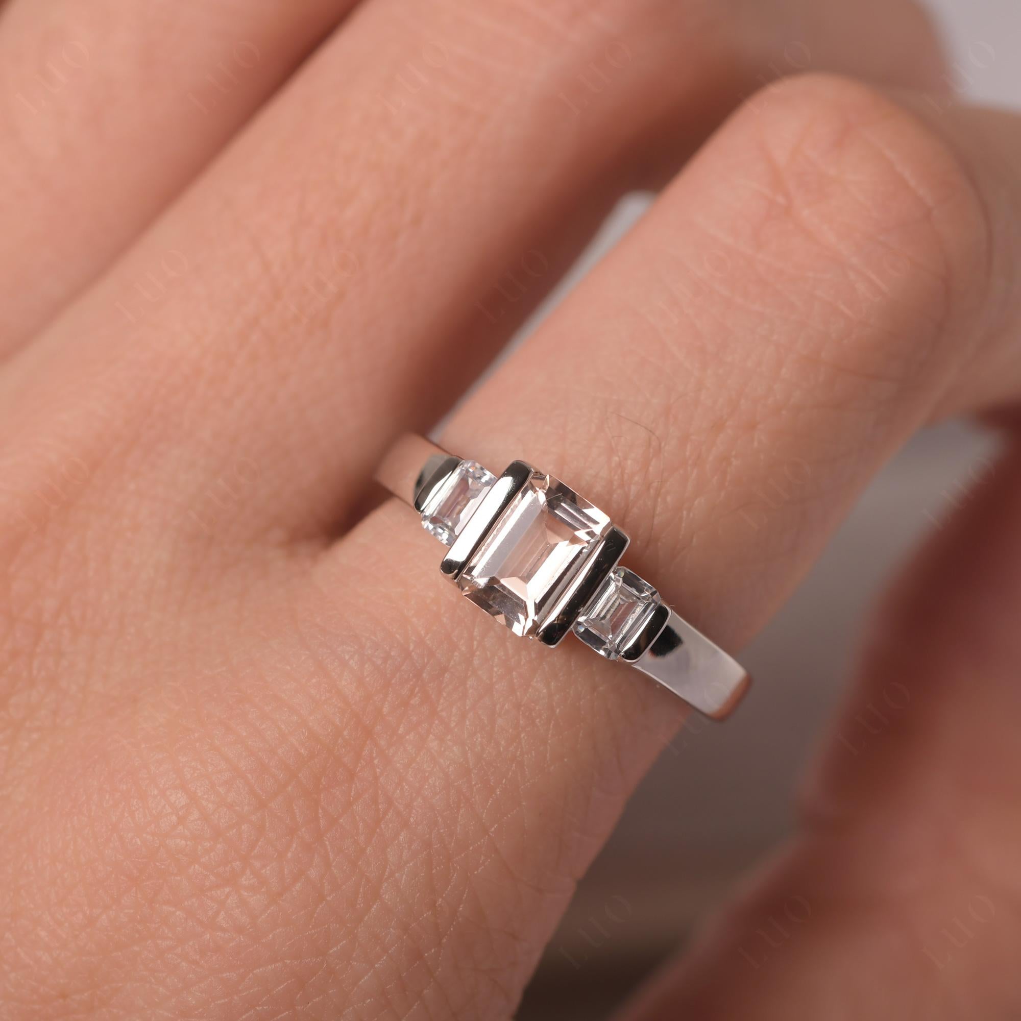 Vintage Morganite Ring Bezel Set Emerald Cut Ring - LUO Jewelry