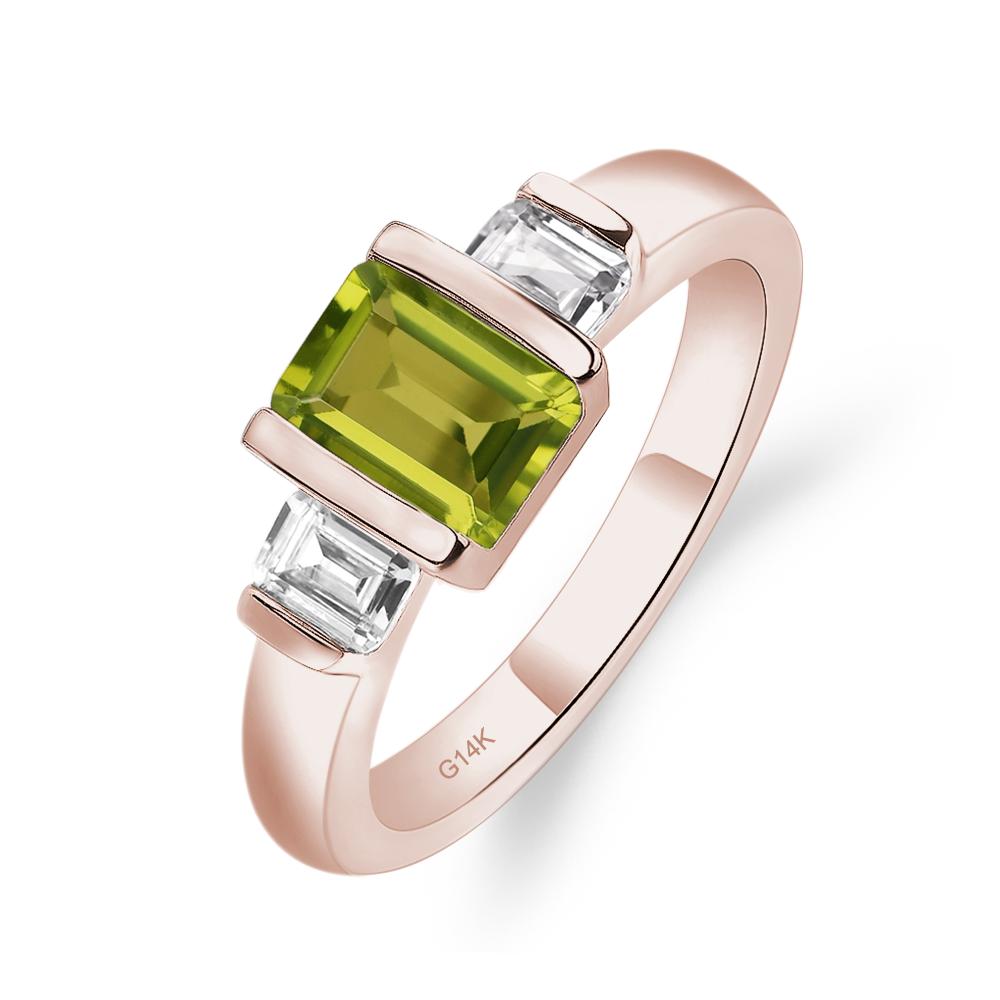 Vintage Peridot Ring Bezel Set Emerald Cut Ring - LUO Jewelry #metal_14k rose gold