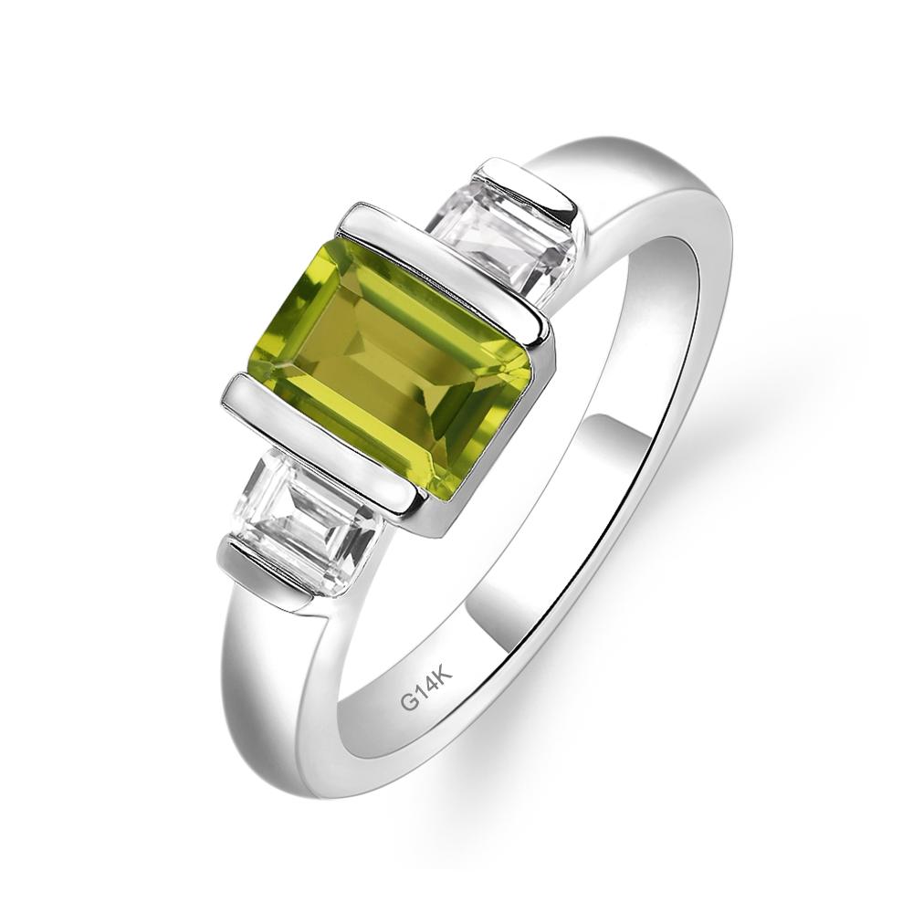 Vintage Peridot Ring Bezel Set Emerald Cut Ring - LUO Jewelry #metal_14k white gold