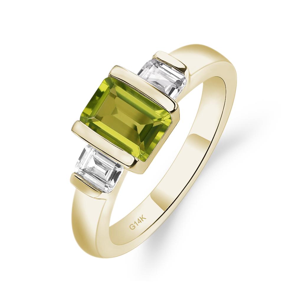 Vintage Peridot Ring Bezel Set Emerald Cut Ring - LUO Jewelry #metal_14k yellow gold