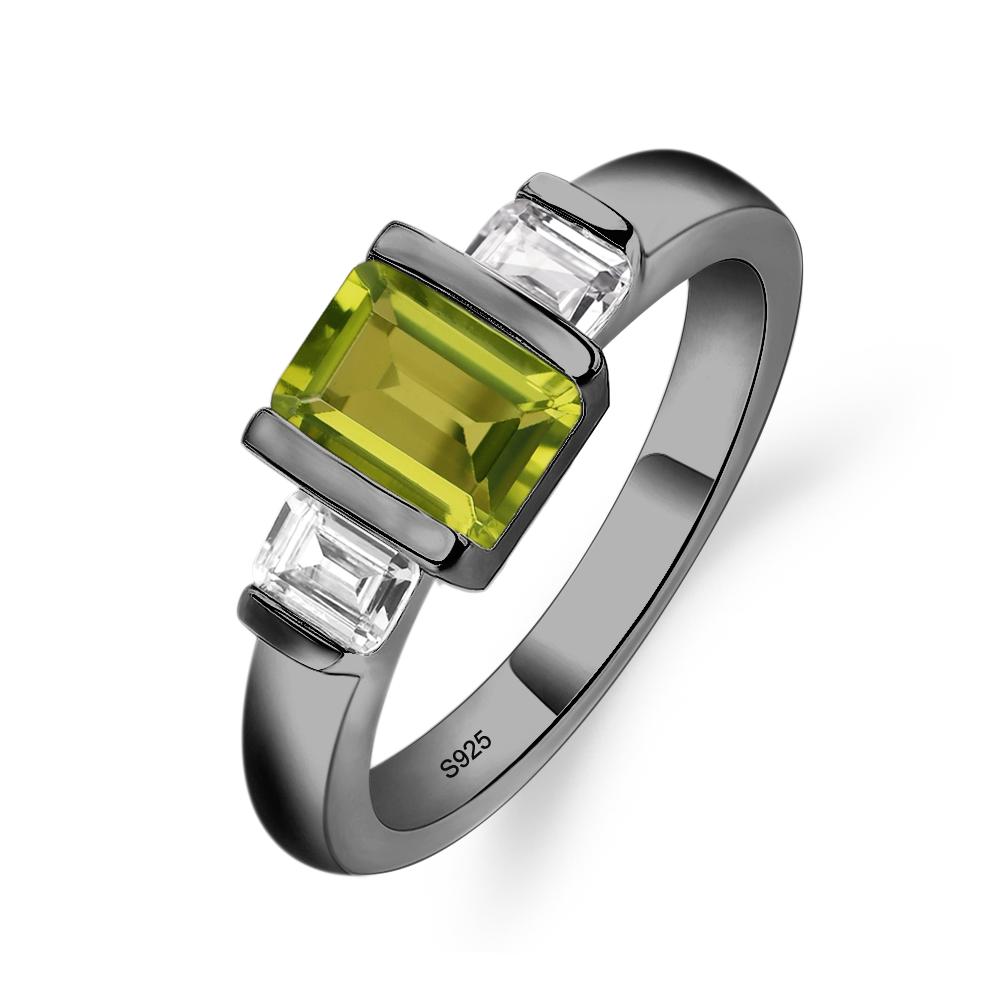 Vintage Peridot Ring Bezel Set Emerald Cut Ring - LUO Jewelry #metal_black finish sterling silver