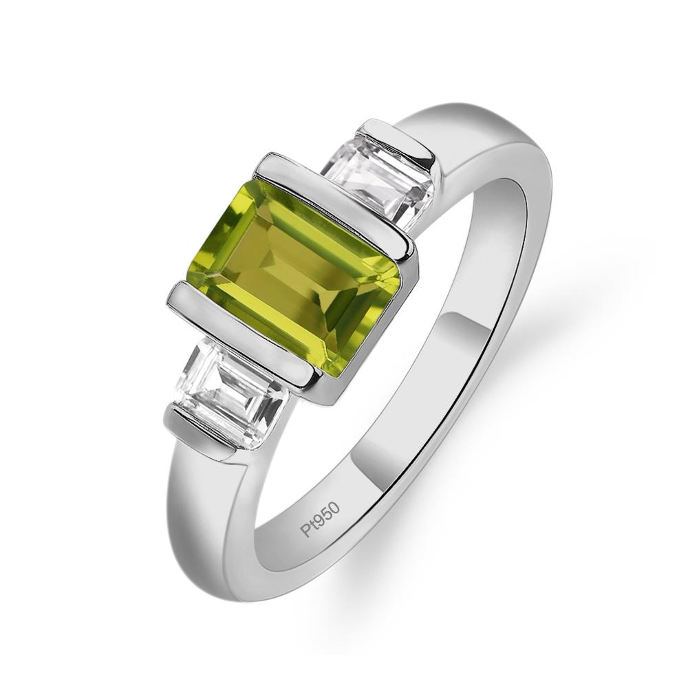 Vintage Peridot Ring Bezel Set Emerald Cut Ring - LUO Jewelry #metal_platinum