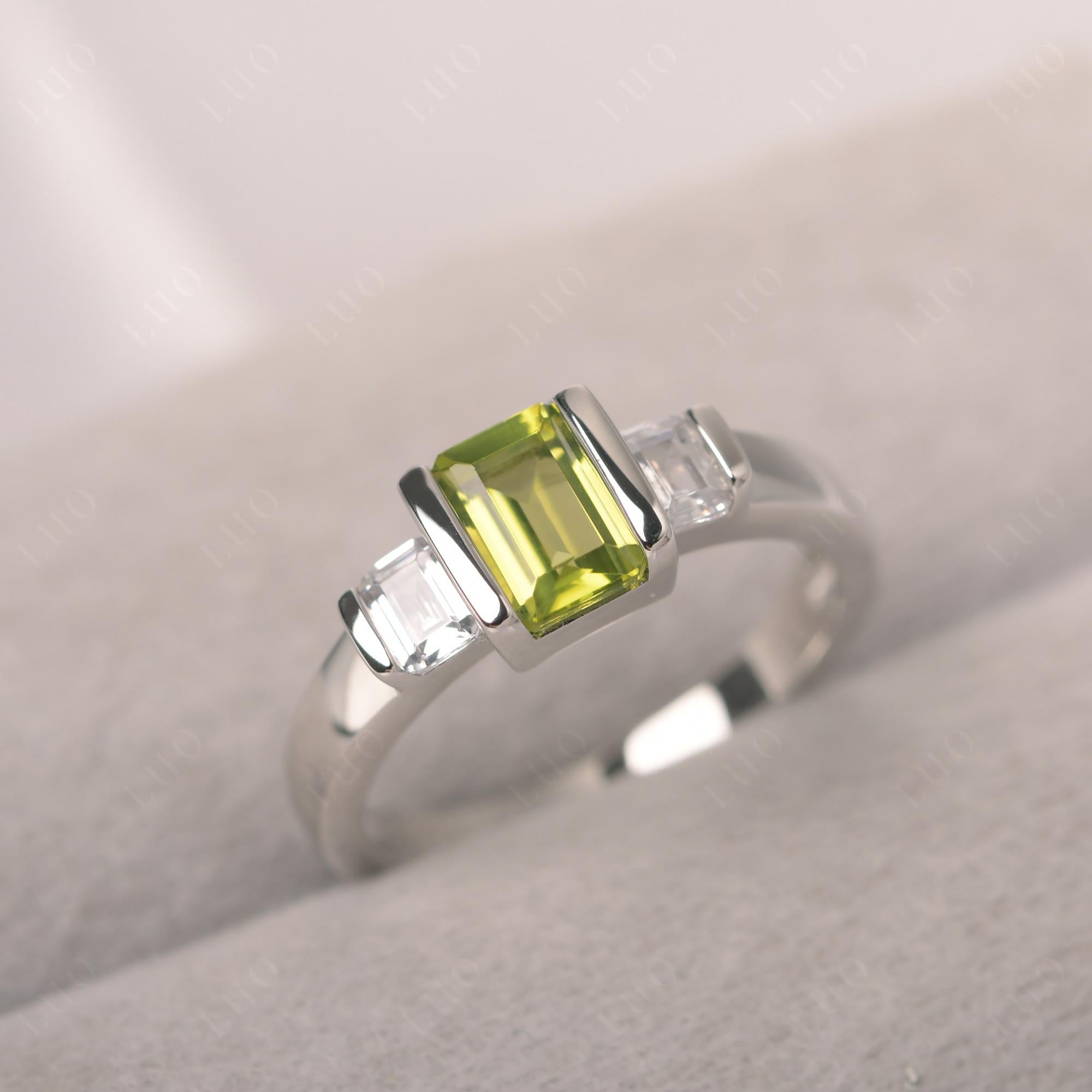 Vintage Peridot Ring Bezel Set Emerald Cut Ring - LUO Jewelry