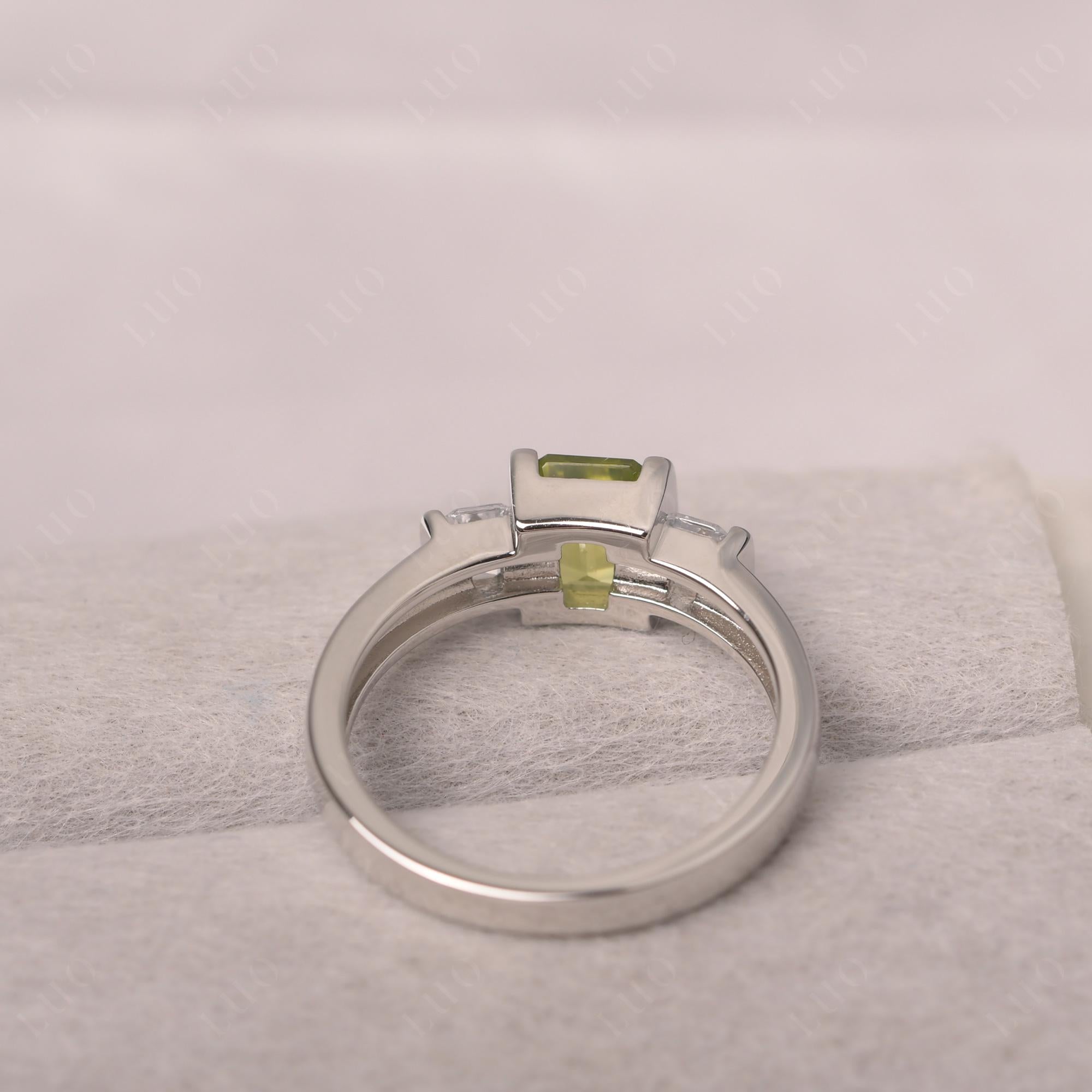 Vintage Peridot Ring Bezel Set Emerald Cut Ring - LUO Jewelry