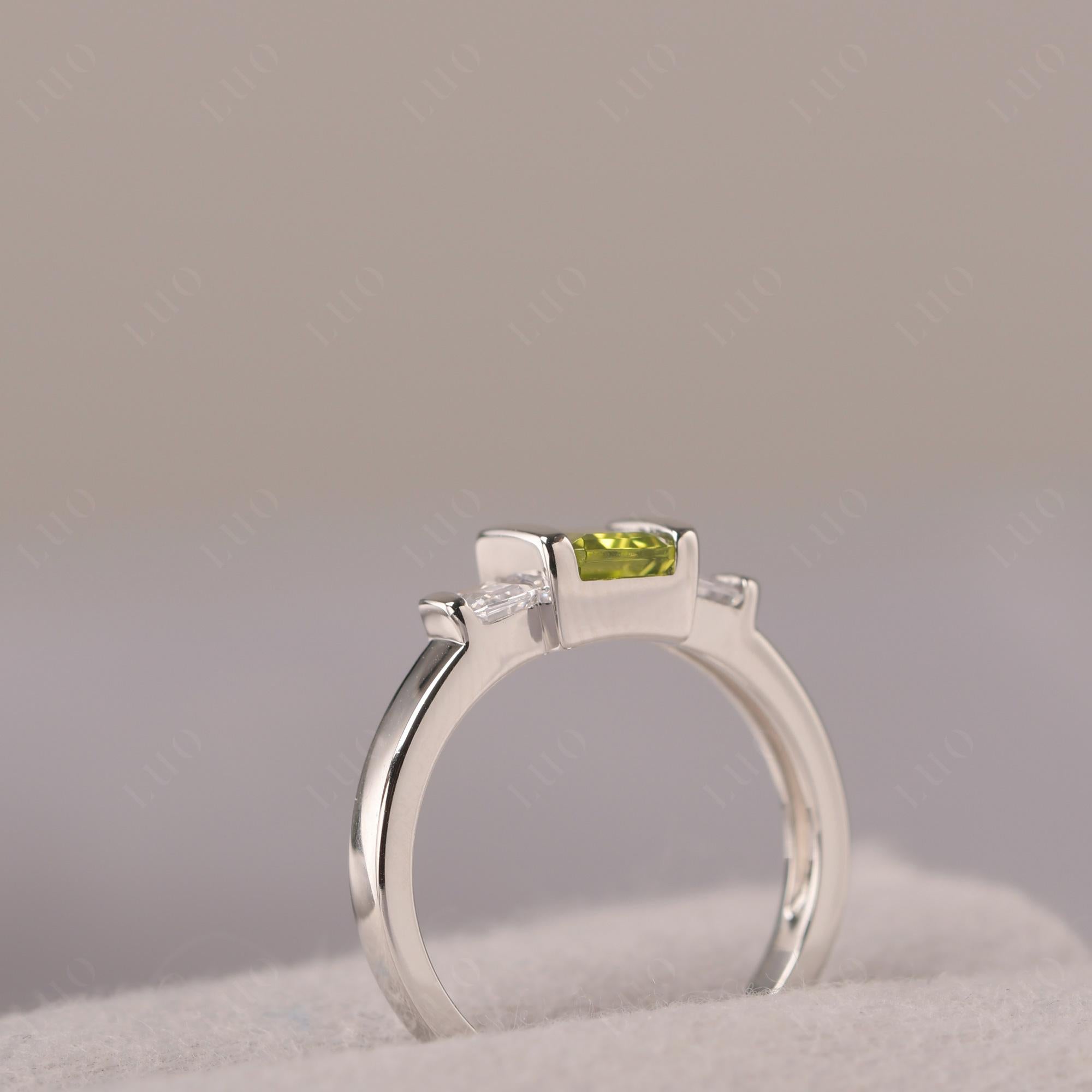 Vintage Peridot Ring Bezel Set Emerald Cut Ring - LUO Jewelry