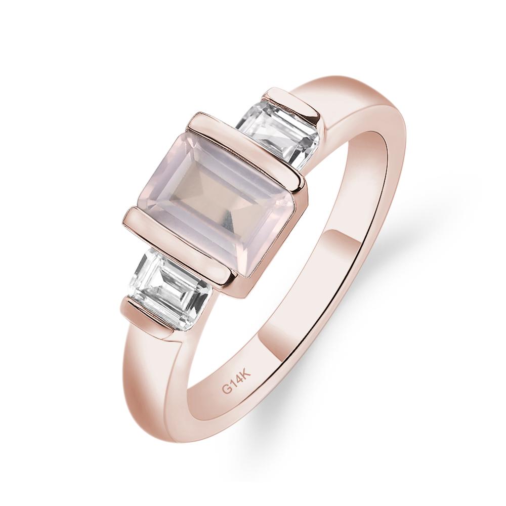 Vintage Rose Quartz Ring Bezel Set Emerald Cut Ring - LUO Jewelry #metal_14k rose gold