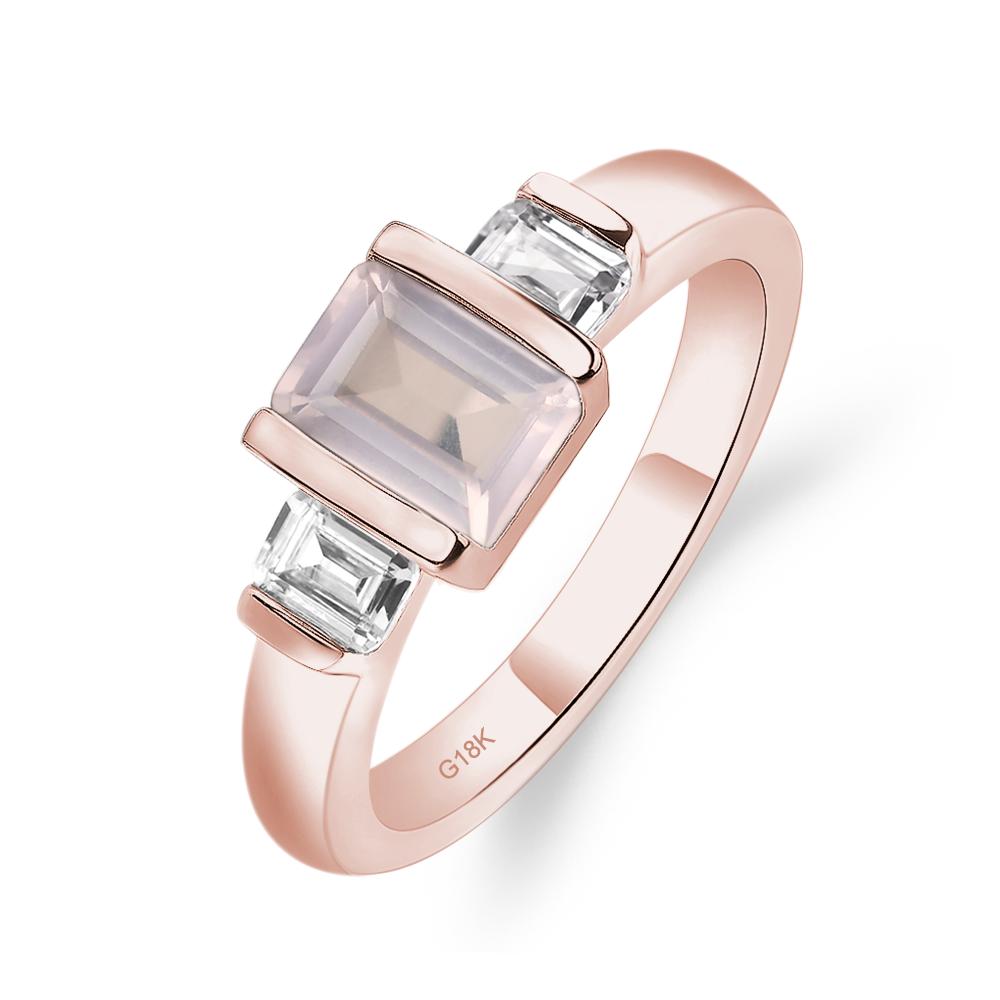 Vintage Rose Quartz Ring Bezel Set Emerald Cut Ring - LUO Jewelry #metal_18k rose gold