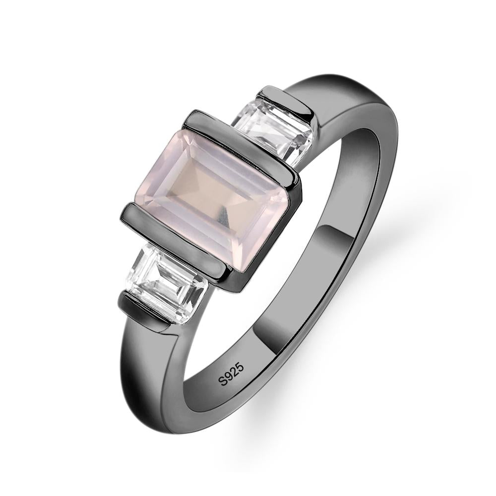 Vintage Rose Quartz Ring Bezel Set Emerald Cut Ring - LUO Jewelry #metal_black finish sterling silver