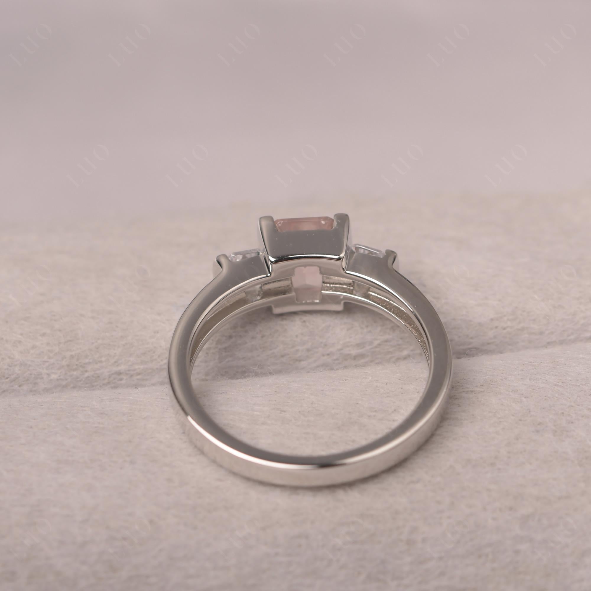 Vintage Rose Quartz Ring Bezel Set Emerald Cut Ring - LUO Jewelry