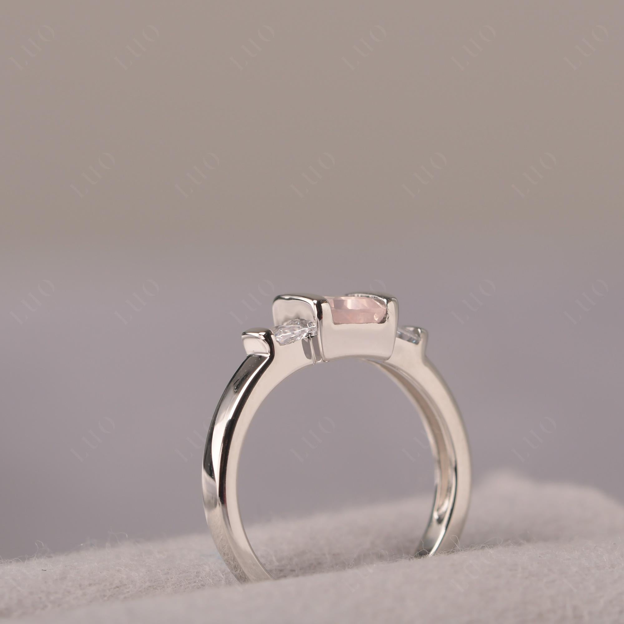 Vintage Rose Quartz Ring Bezel Set Emerald Cut Ring - LUO Jewelry