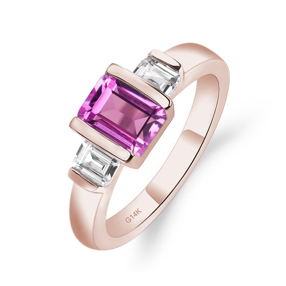 Vintage Lab Pink Sapphire Ring Bezel Set Emerald Cut Ring - LUO Jewelry #metal_14k rose gold