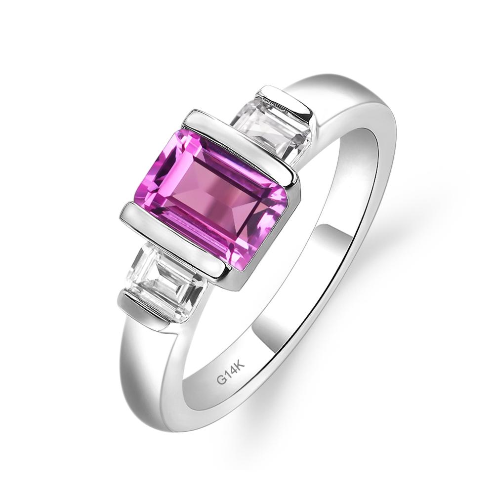 Vintage Lab Pink Sapphire Ring Bezel Set Emerald Cut Ring - LUO Jewelry #metal_14k white gold