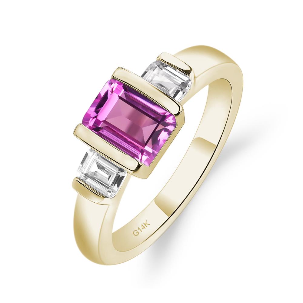 Vintage Lab Pink Sapphire Ring Bezel Set Emerald Cut Ring - LUO Jewelry #metal_14k yellow gold