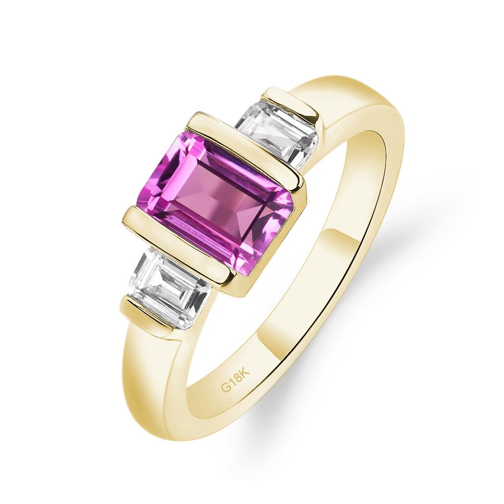 Vintage Lab Pink Sapphire Ring Bezel Set Emerald Cut Ring - LUO Jewelry #metal_18k yellow gold