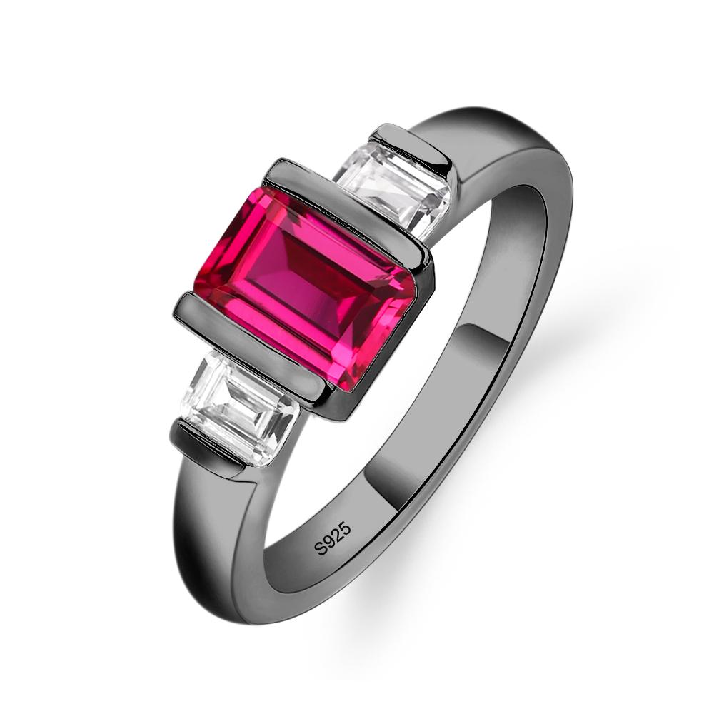 Vintage Ruby Ring Bezel Set Emerald Cut Ring - LUO Jewelry #metal_black finish sterling silver