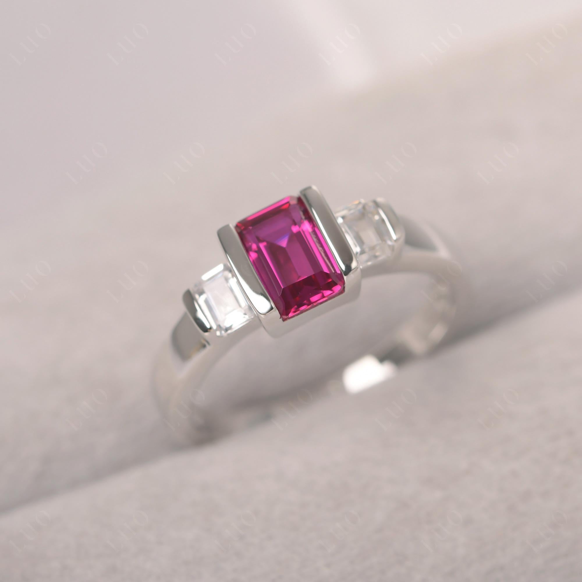 Vintage Ruby Ring Bezel Set Emerald Cut Ring - LUO Jewelry