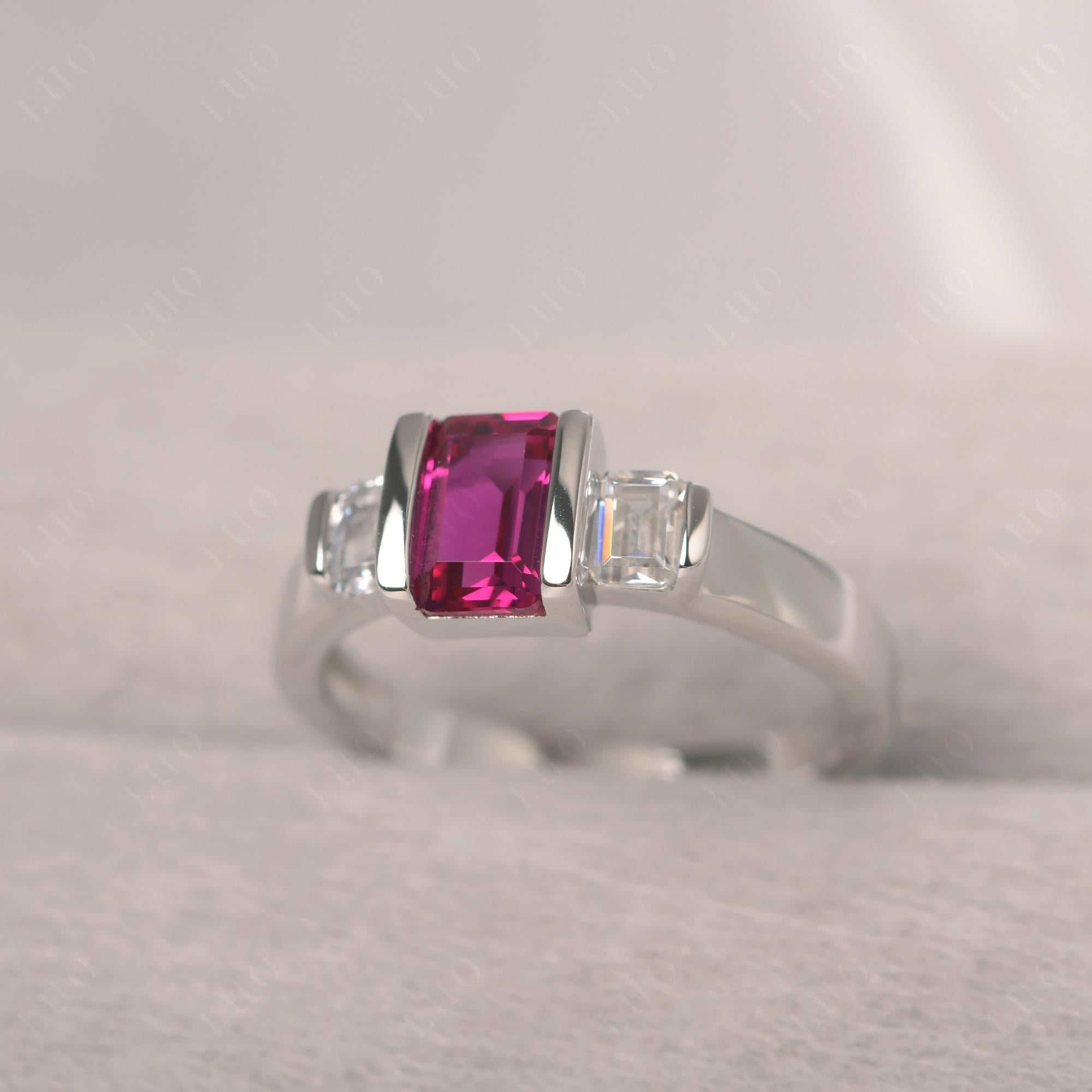 Vintage Ruby Ring Bezel Set Emerald Cut Ring - LUO Jewelry