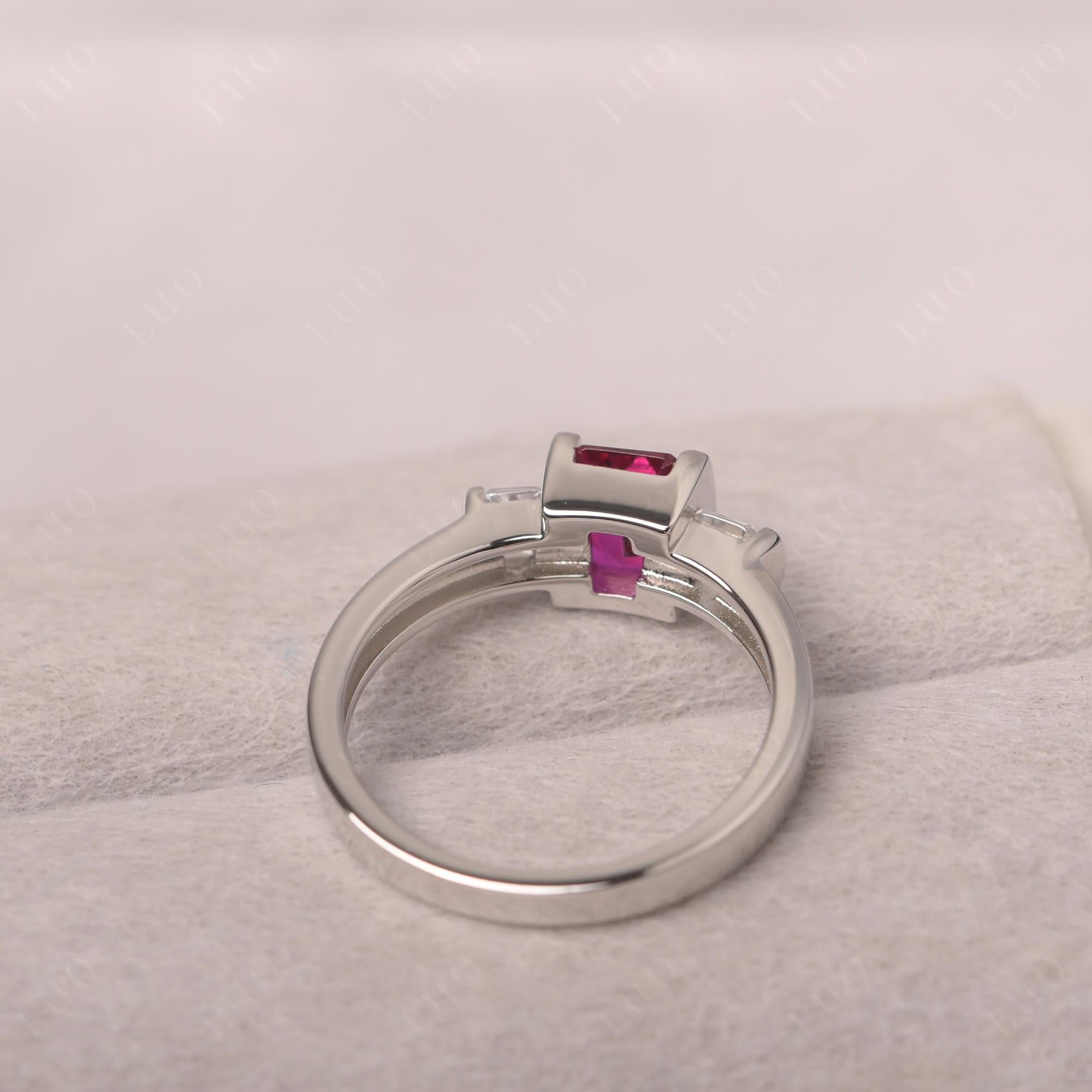 Vintage Ruby Ring Bezel Set Emerald Cut Ring - LUO Jewelry