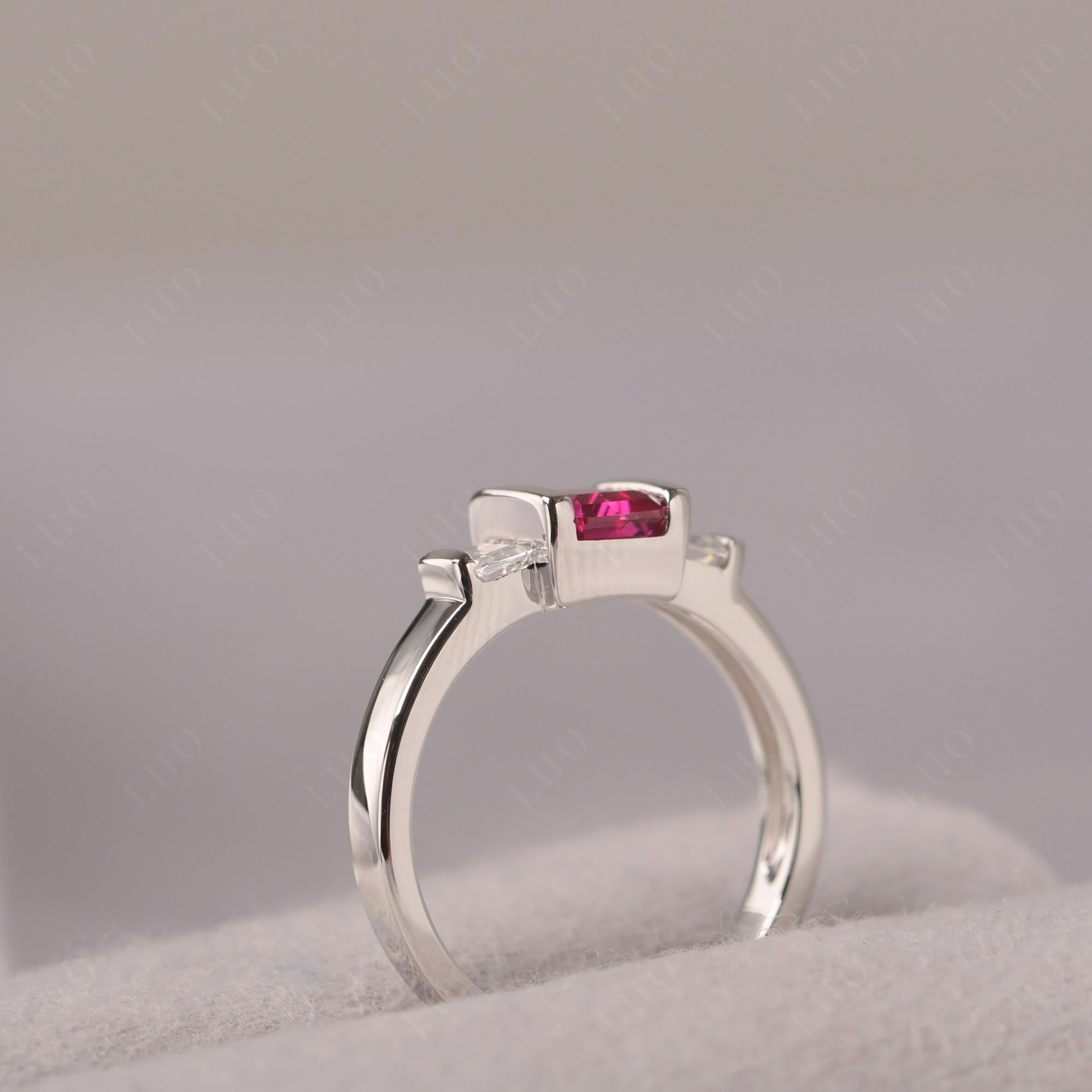 Vintage Ruby Ring Bezel Set Emerald Cut Ring - LUO Jewelry