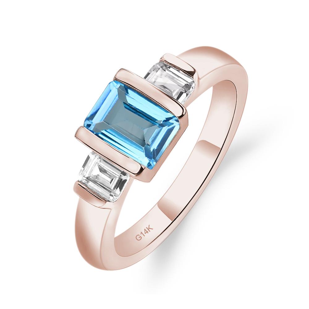 Vintage Swiss Blue Topaz Ring Bezel Set Emerald Cut Ring - LUO Jewelry #metal_14k rose gold