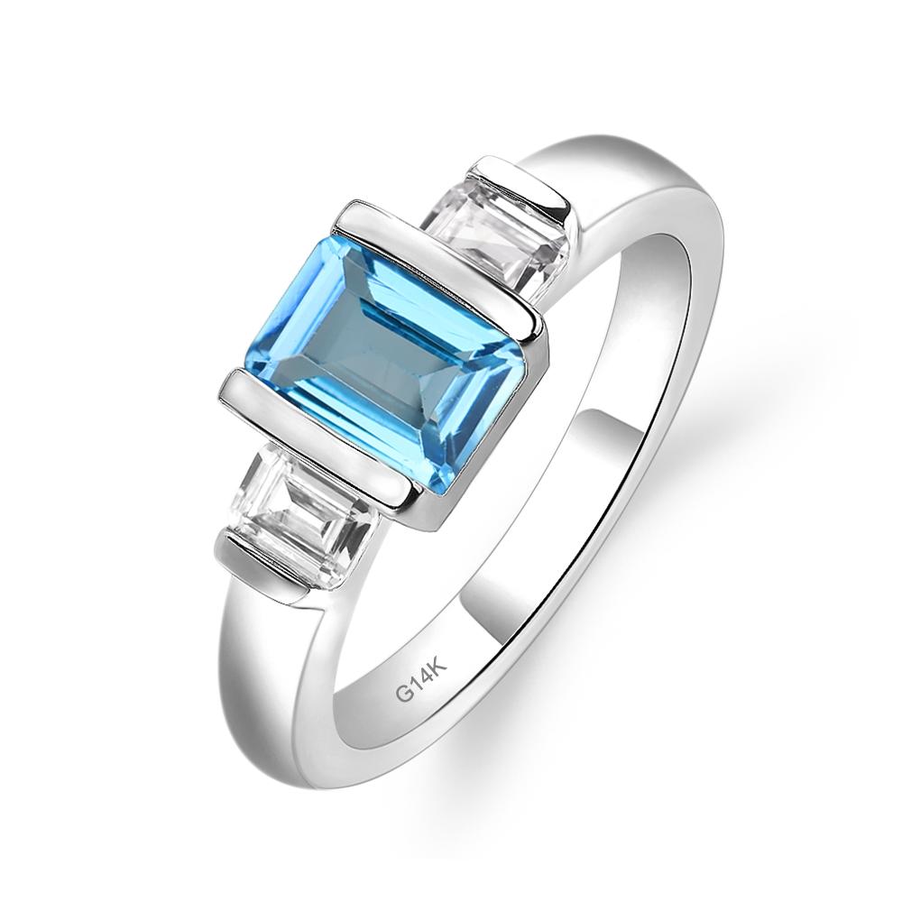 Vintage Swiss Blue Topaz Ring Bezel Set Emerald Cut Ring - LUO Jewelry #metal_14k white gold