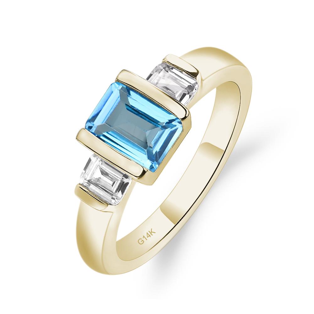Vintage Swiss Blue Topaz Ring Bezel Set Emerald Cut Ring - LUO Jewelry #metal_14k yellow gold