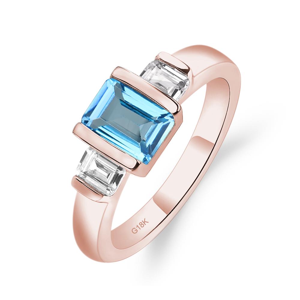 Vintage Swiss Blue Topaz Ring Bezel Set Emerald Cut Ring - LUO Jewelry #metal_18k rose gold