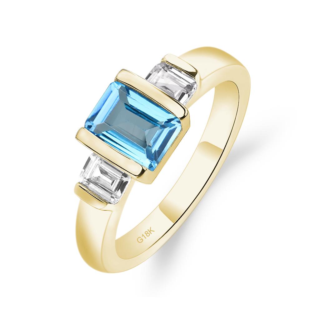 Vintage Swiss Blue Topaz Ring Bezel Set Emerald Cut Ring - LUO Jewelry #metal_18k yellow gold