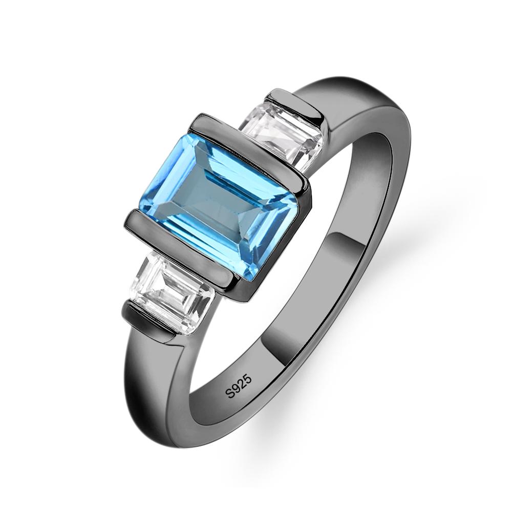Vintage Swiss Blue Topaz Ring Bezel Set Emerald Cut Ring - LUO Jewelry #metal_black finish sterling silver