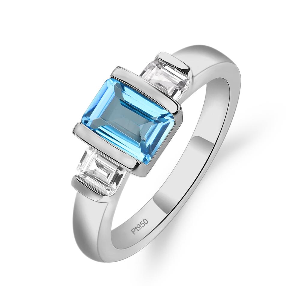 Vintage Swiss Blue Topaz Ring Bezel Set Emerald Cut Ring - LUO Jewelry #metal_platinum