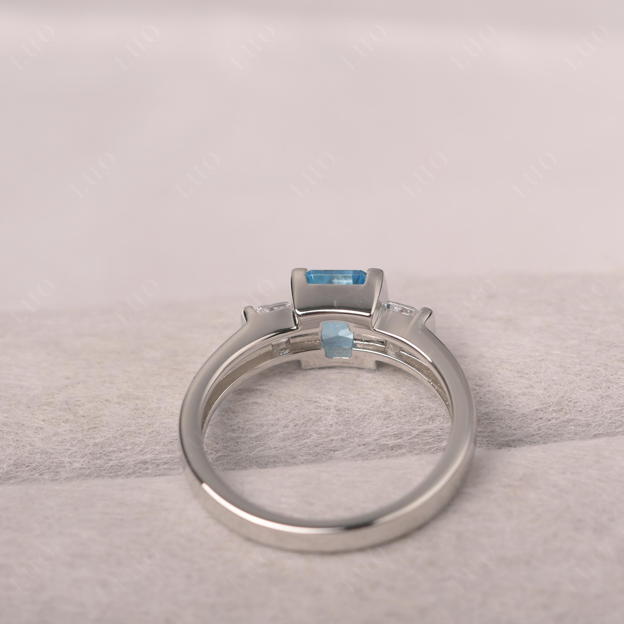 Vintage Swiss Blue Topaz Ring Bezel Set Emerald Cut Ring - LUO Jewelry