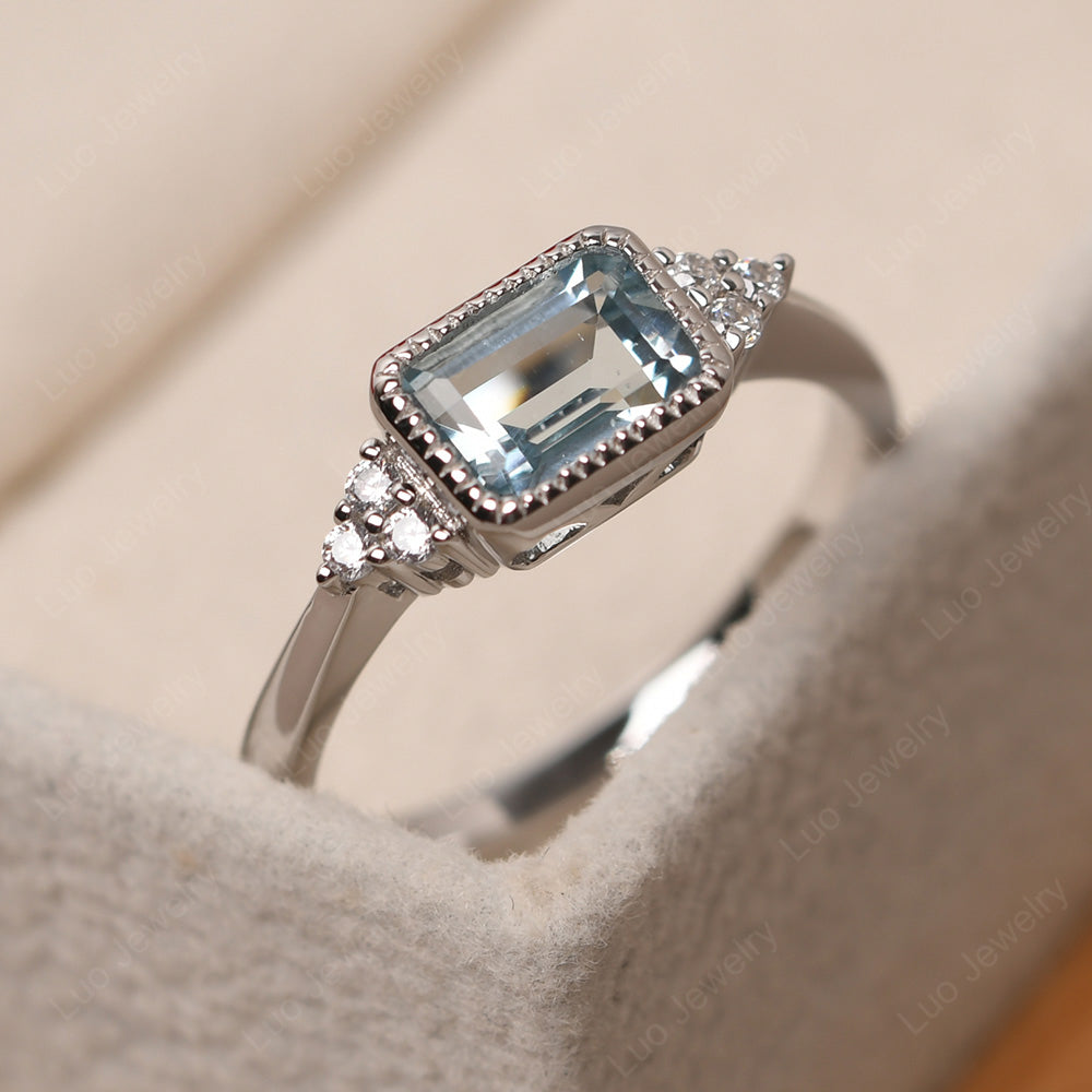 Vintage Horizontal Bezel Set Aquamarine Ring - LUO Jewelry