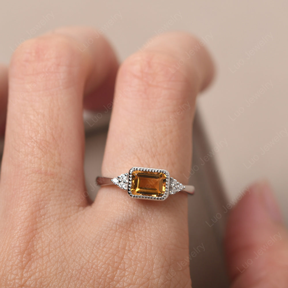 Vintage Horizontal Bezel Set Citrine Ring - LUO Jewelry