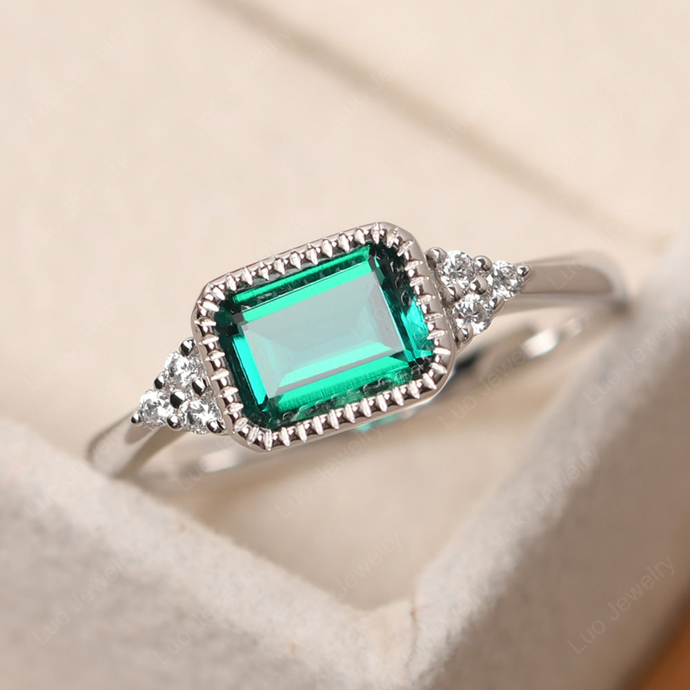 Vintage Horizontal Bezel Set Emerald Ring - LUO Jewelry