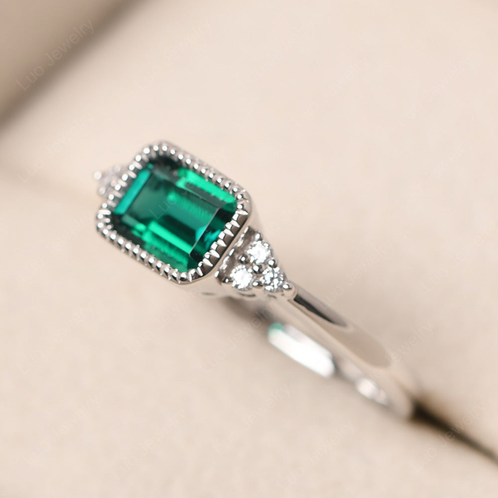 Vintage Horizontal Bezel Set Emerald Ring - LUO Jewelry