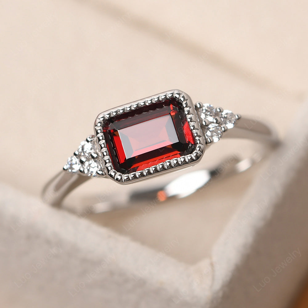 Vintage Horizontal Bezel Set Garnet Ring - LUO Jewelry