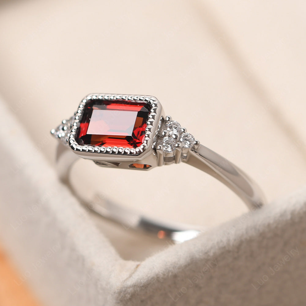 Vintage Horizontal Bezel Set Garnet Ring - LUO Jewelry