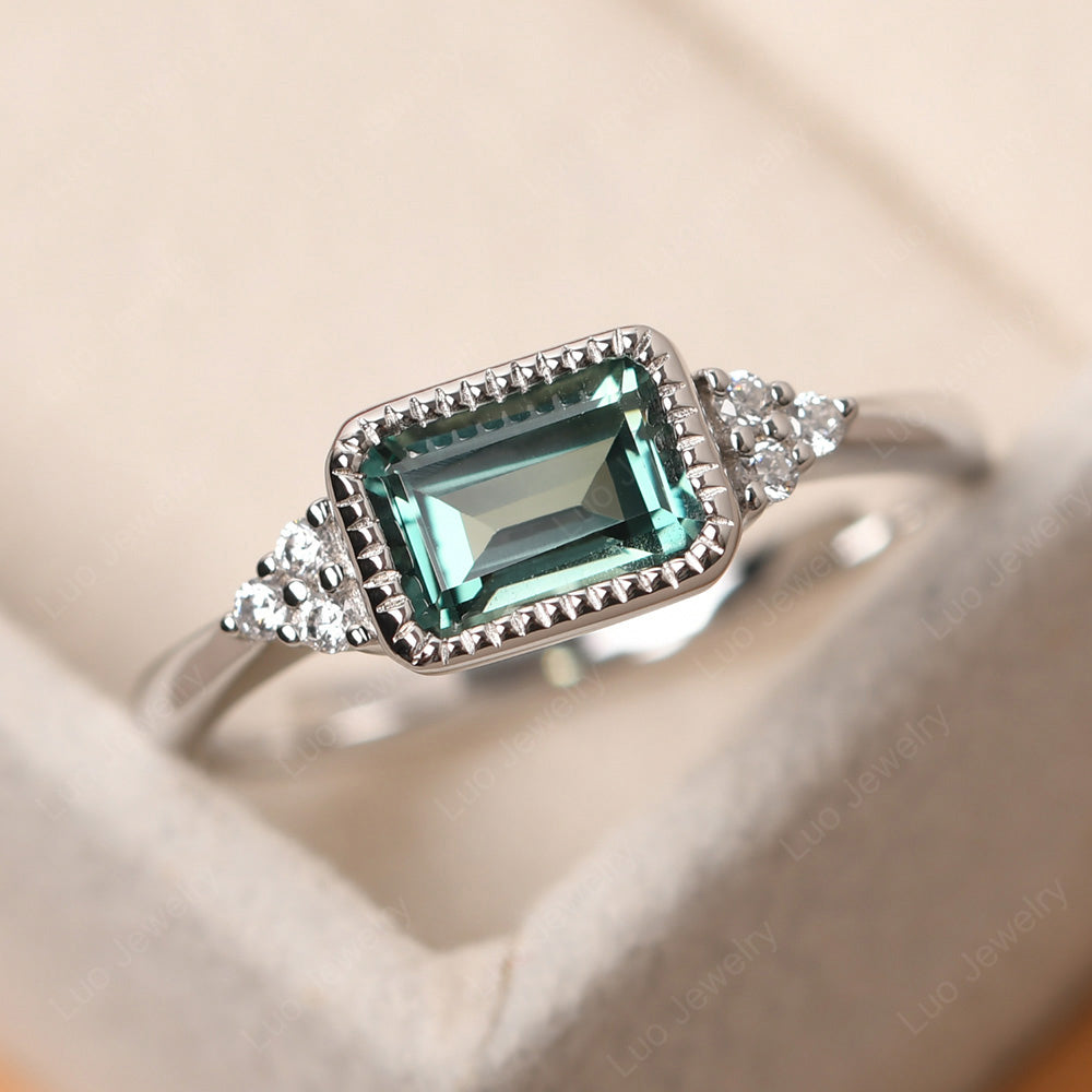 Vintage Horizontal Bezel Set Green Sapphire Ring - LUO Jewelry