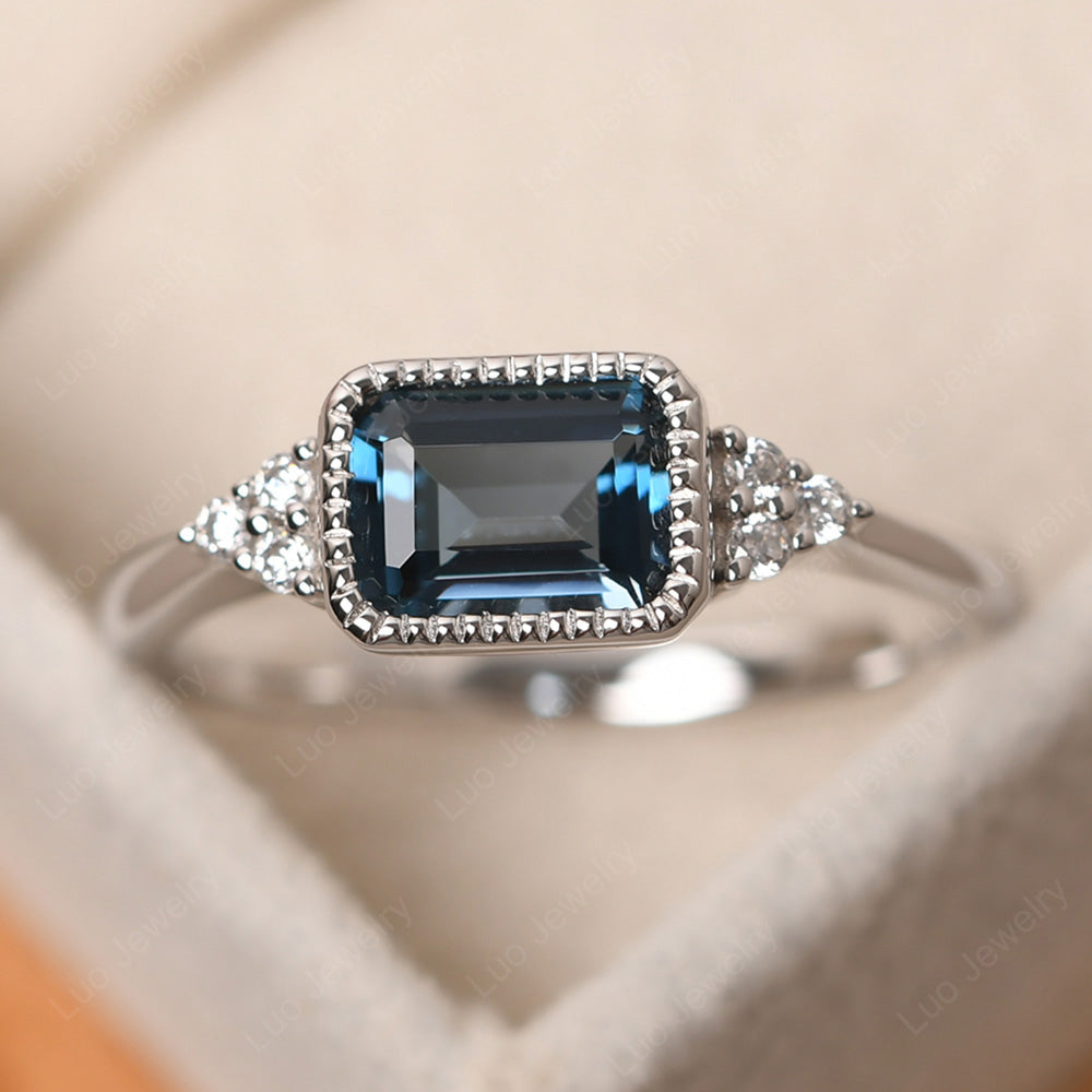 Vintage Horizontal Bezel Set London Blue Topaz Ring - LUO Jewelry