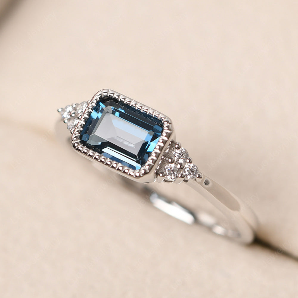 Vintage Horizontal Bezel Set London Blue Topaz Ring - LUO Jewelry