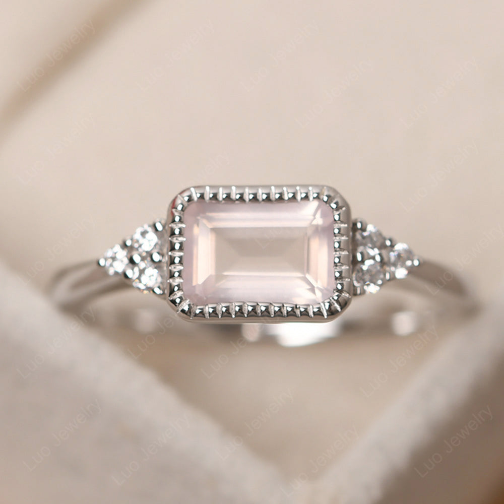 Vintage Horizontal Bezel Set Rose Quartz Ring - LUO Jewelry