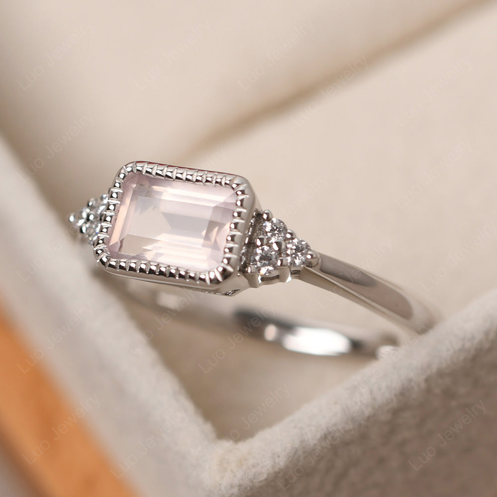 Vintage Horizontal Bezel Set Rose Quartz Ring - LUO Jewelry