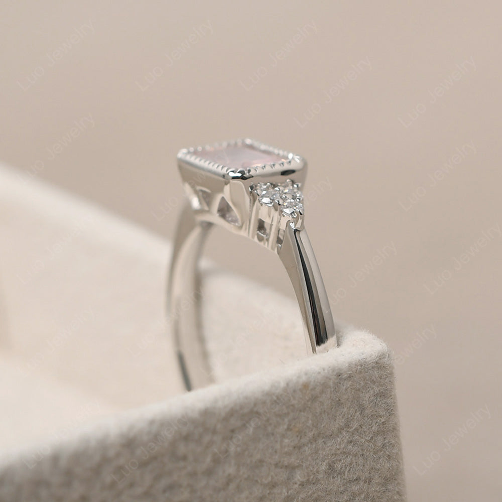 Vintage Horizontal Bezel Set Rose Quartz Ring - LUO Jewelry
