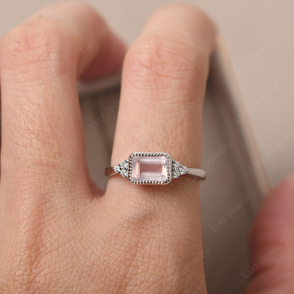 Vintage Horizontal Bezel Set Rose Quartz Ring - LUO Jewelry