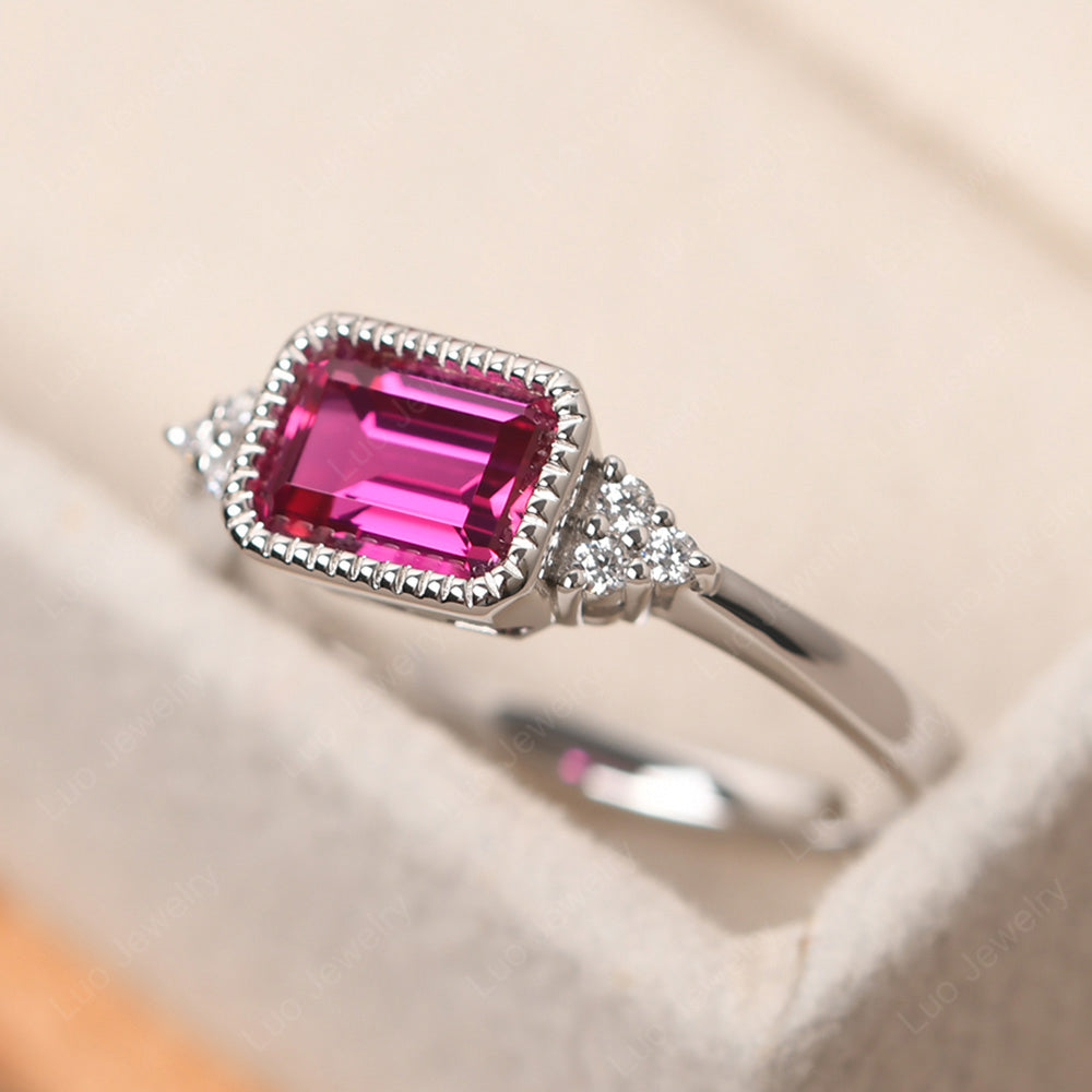 Vintage Horizontal Bezel Set Ruby Ring - LUO Jewelry