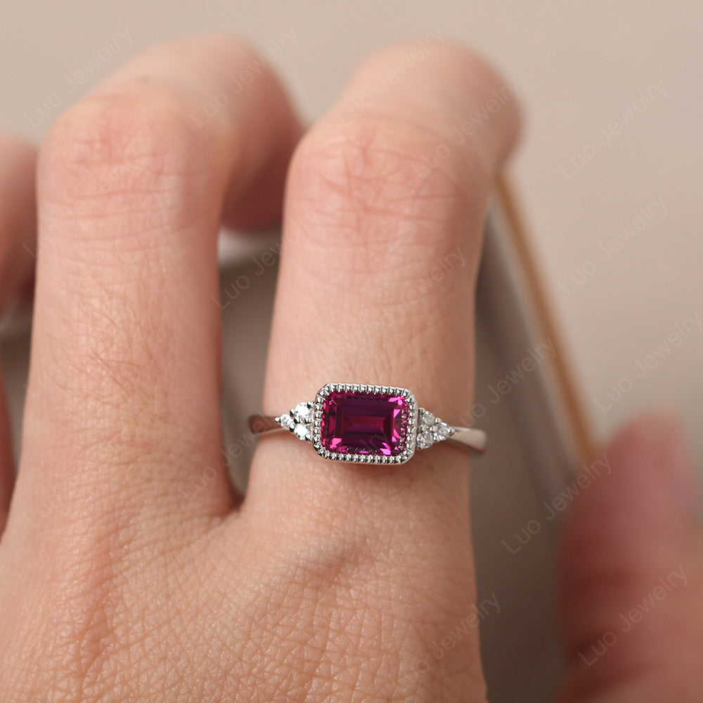 Vintage Horizontal Bezel Set Ruby Ring - LUO Jewelry