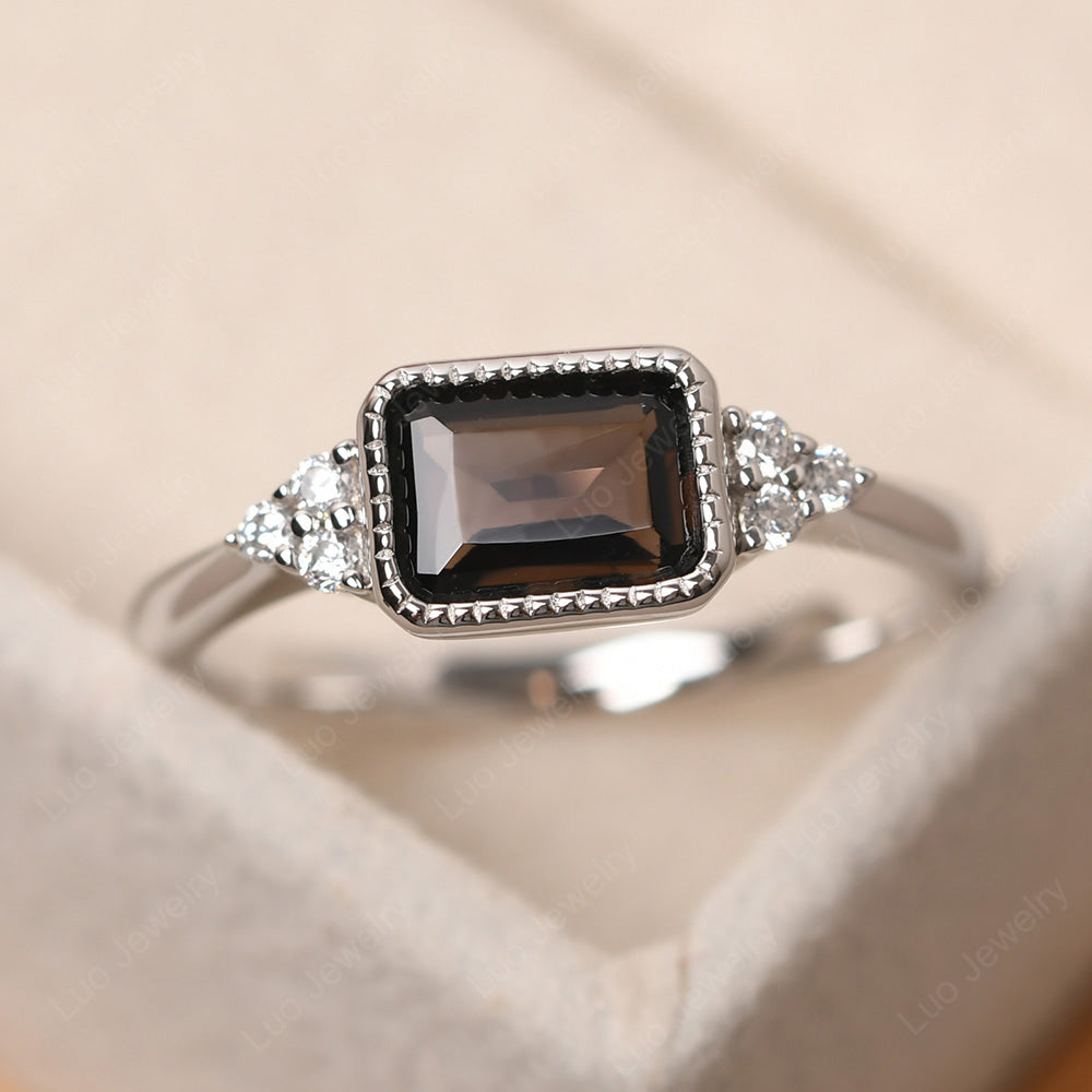 Vintage Horizontal Bezel Set Smoky Quartz  Ring - LUO Jewelry