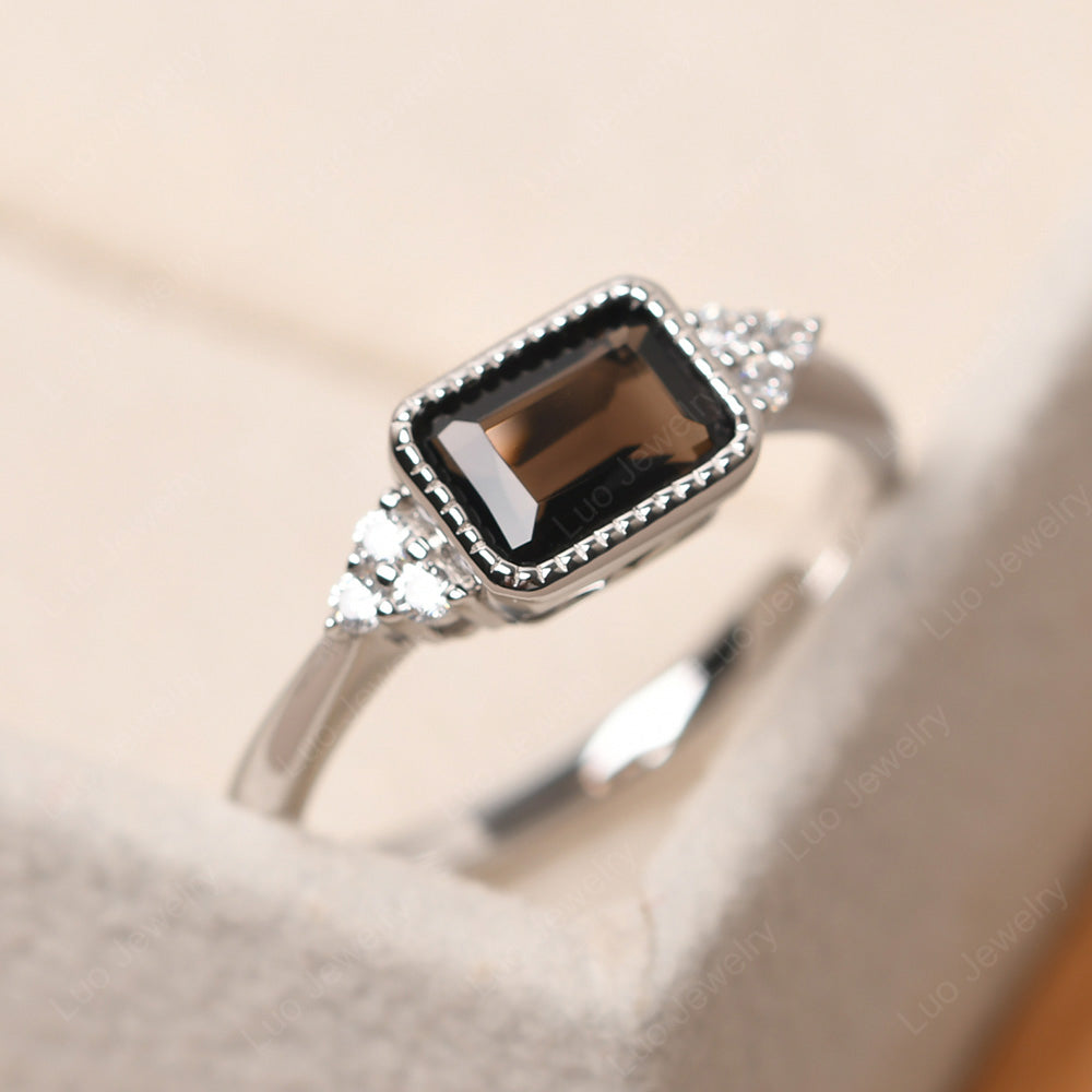 Vintage Horizontal Bezel Set Smoky Quartz  Ring - LUO Jewelry