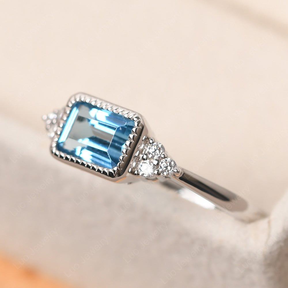 Vintage Horizontal Bezel Set Swiss Blue Topaz Ring - LUO Jewelry