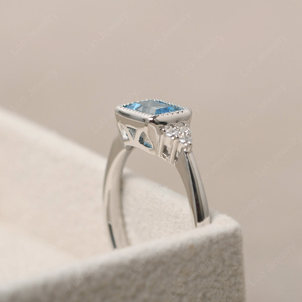 Vintage Horizontal Bezel Set Swiss Blue Topaz Ring - LUO Jewelry